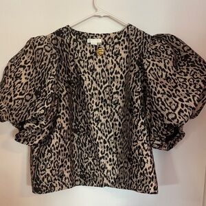 H&M Black and Tan Animal Print Puff Sleeve Jacket